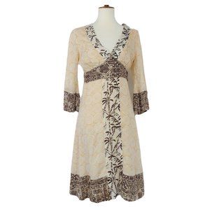 Central Park West Silk Cotton Yellow V Neck Boho Midi Dress Small